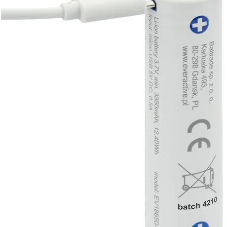 Pilha Lithium 18650 3.7V 3500mAh Recarregável p/ microUSB c/ LED de Estado - everActive