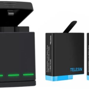 Carregador de Tr?s Canais p/ GoPro Hero 5/6/7/8 + 2 Baterias Inclu?das - TELESIN