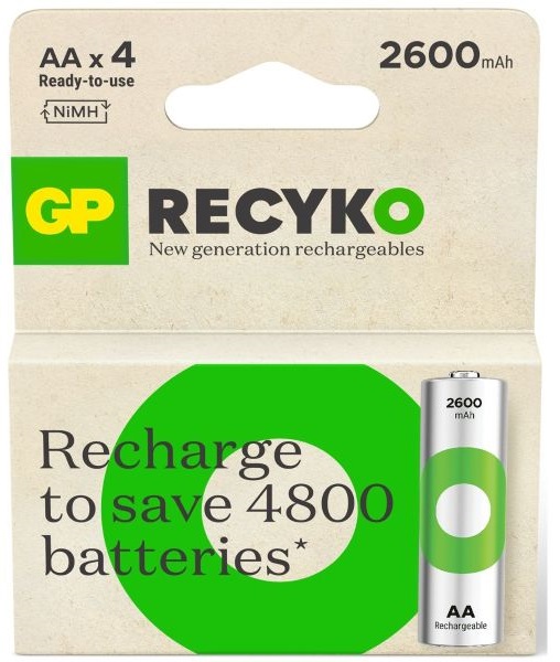 Blister 4 Pilhas Recarregáveis 1,2V 2600mAh ReCyko+ Ni-Mh - AA - GP