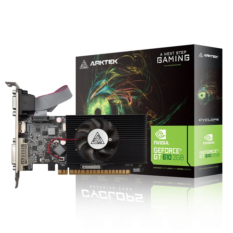 Placa Gráfica Arktek GT610 2GB GDDR3 64Bits Compaivel Baixo Perfil 1*VGA 1*HDMI 1*DVI