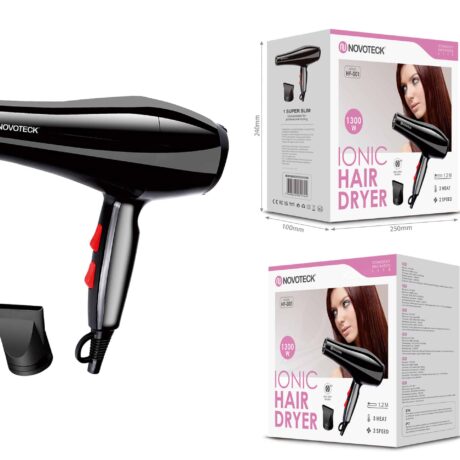 Secador de Cabelo HF-001 - 1300W, Tecnologia Iónica, 3 Níveis de Temperatura, 2 Velocidades