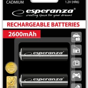 Blister 2 Pilhas Recarregaveis 1,2V 2600mAh Ni-Mh AA (Alta Capacidade) - ESPERANZA