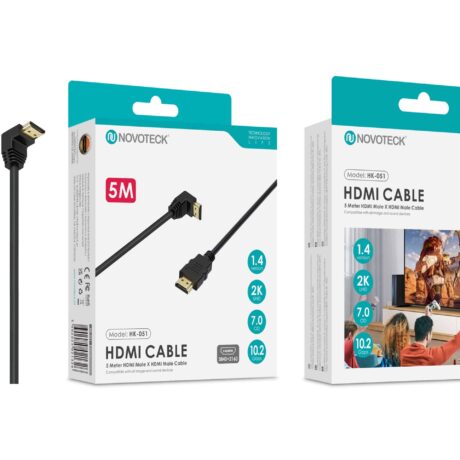 Cabo HDMI 5M Novoteck HK-051 com Ângulo de 90° – Versão 1.4, Suporte 2K UHD, 10.2Gbps Copy Copy