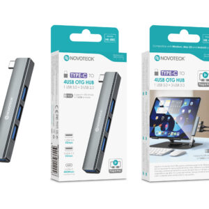Hub USB-C NOVOTECK HK-085 para Tablet e Portátil, 4 Portas USB, 1 X USB 3.0 + 3 X USB 2.0, OTG Plug & Play