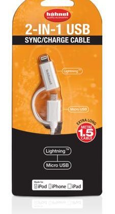 Cabo USB 2-EM-1 p/ Lightning e Micro-USB (1,5 mts) - HAHNEL