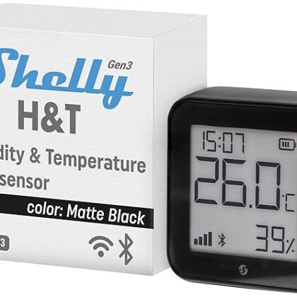 Monitorizador Ambiental de Temperatura/Humidade Wi-Fi Display e-ink (Preto Fosco) - Shelly H&T gen3