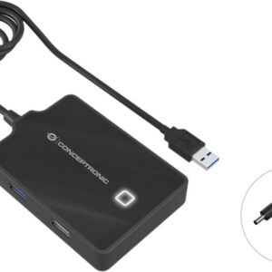 Adaptador Hub 4-EM-1 USB 3.0/2.0 - (1x USB-A 3.0 + 3x USB-A 2.0) c/ Power Jack - CONCEPTRONIC