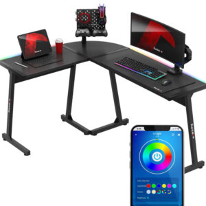 Mesa Gaming Hero 6.0 RGB 147cm c/ Canto Arredondado (Preto) - HUZARO