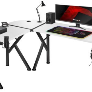 Mesa Gaming Hero 6.3 154cm c/ Canto Arredondado (Branco) - HUZARO