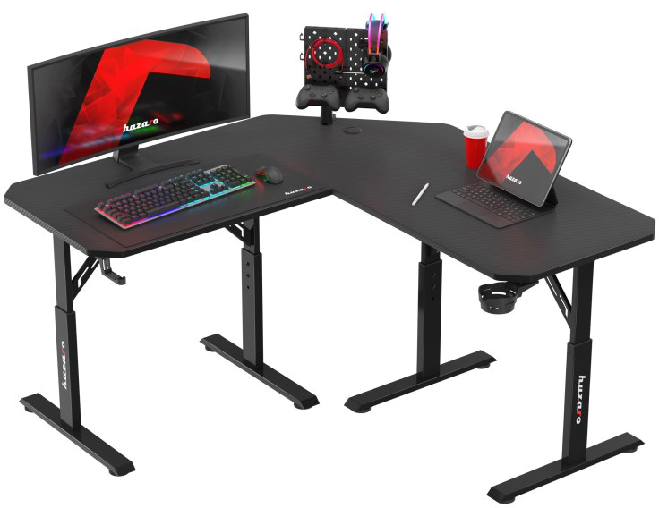 Mesa Gaming Hero 7.3 140cm c/ Canto Ajustável (Preto) - HUZARO
