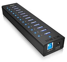 Hub USB B - 13x USB A + USB Carregamento (Preto) - ICY BOX