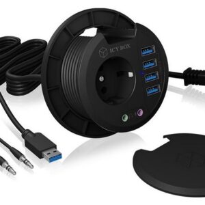 Hub USB A - 4x USB A / 3.5mm / 230V (Preto) - ICY BOX