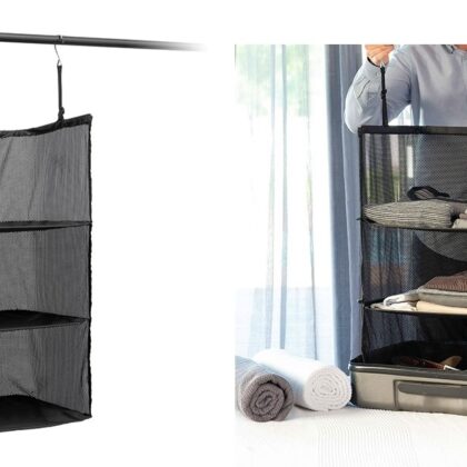 Estante Dobrável p/ Organizar Malas Viagem (3 Divisórias) - INNOVAGOODS