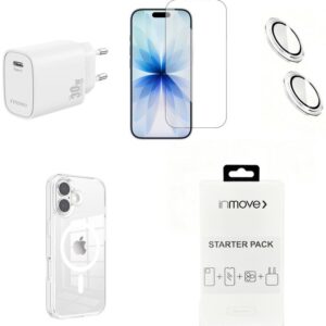 Pack 1x Capa Silicone + 1x Carregador + 2x Protetor Câmara + 1x Película Ecrã p/ iPhone 17 - INMOVE