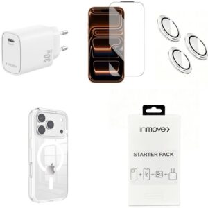 Pack 1x Capa + 1x Carregador + 3x Protetor C?mara + 1x Pel?cula Ecr? p/ iPhone 17 Pro - INMOVE