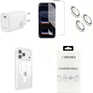 Pack 1x Capa + 1x Carregador + 3x Protetor C?mara + 1x Pel?cula Ecr? p/ iPhone 17 Pro Max - INMOVE