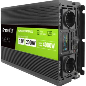 Conversor ONDA PURA 12V - 220V 2000W c/ USB + Display LCD - GREEN CELL