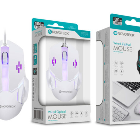 Rato Óptico Iluminado Branco JS-006 com Fio - 1600 DPI Ajustável, Design Ergonómico, Plug-and-Play
