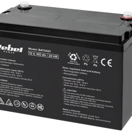 Bateria de Gel 12V 100Ah (333 x 173 x 222 mm) - REBEL