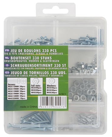 Kit 330x Parafusos Philips (M2, M3, M4) + Porcas + Anilhas - VELLEMAN