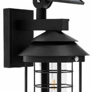 Candeeiro Parede de Jardim Redondo 3000K c/ Painel Solar 5W (Preto)