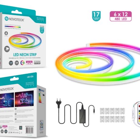 Fita Neon LED Colorida Novoteck LED-026 - 5m, 480 LEDs, 10W, 12V, 17 Modos de Cor, IP65