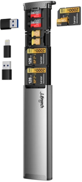 Leitor de Cartões Memória + Armazenamento USB / USB-C / Lightning - LIFETECH