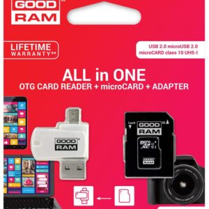 Cart?o Mem?ria MicroSD 16GB (CLASS 10) 4-EM-1 c/ Adaptadores SD e PEN USB/OTG - GOODRAM