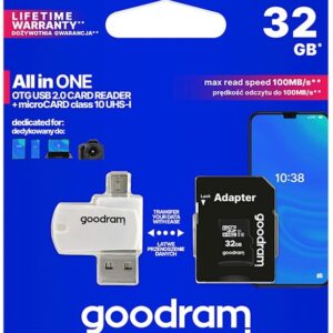 Cart?o Mem?ria MicroSD 32GB (CLASS 10) 4-EM-1 c/ Adaptadores SD e PEN USB/OTG - GOODRAM
