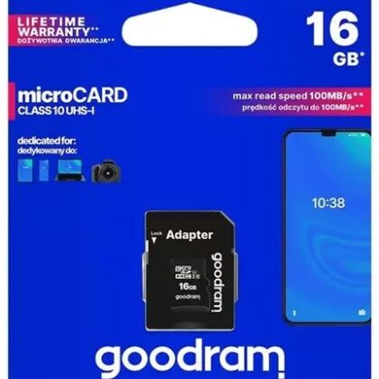 Cartão de Memória 16GB UHS-I MicroSD + Adaptador SD (CLASS 10) - GOODRAM