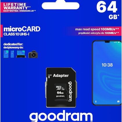 Cartão de Memória 64GB UHS-I MicroSD + Adaptador SD (CLASS 10) - GOODRAM
