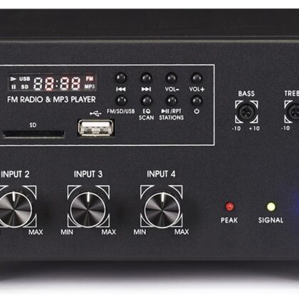 Amplificador Linha 100V 45W RMS c/ Leitor USB/SD/MP3 e FM - FONESTAR