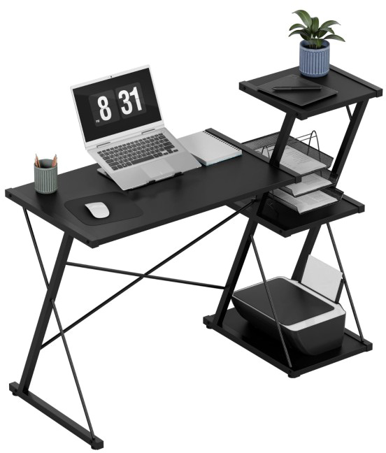 Mesa de Escritório Leader 3.5 116cm c/ Prateleiras (Preto) - MARK ADLER