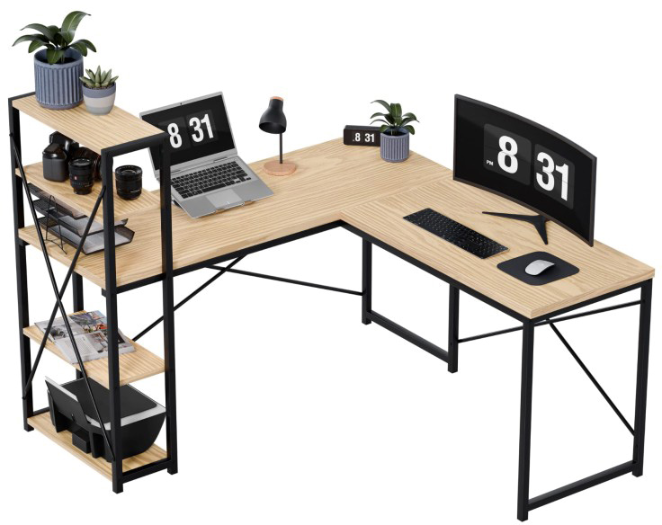 Mesa de Escritório Leader 5.9 145cm c/ Prateleiras (Carvalho) - MARK ADLER