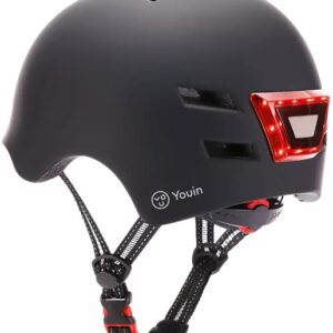 Capacete c/ Luz LED Dianteiro e Traseiro (Preto) - YOUIN