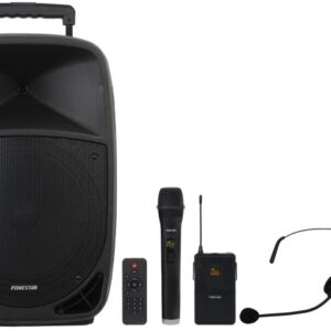 Coluna Amplificada Port?til 12 250W c/ 2 Microfones USB/SD/FM/LNE/BT - FONESTAR