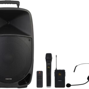 Coluna Amplificada Portátil 15 250W c/ 2 Microfones USB/SD/FM/LNE/BT - FONESTAR