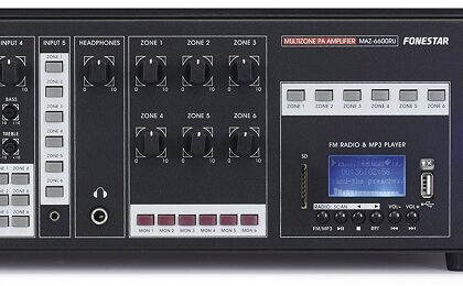 Amplificador Linha 100V 6x ZONAS 100W RMS c/ Leitor USB/SD/MP3 e FM - FONESTAR