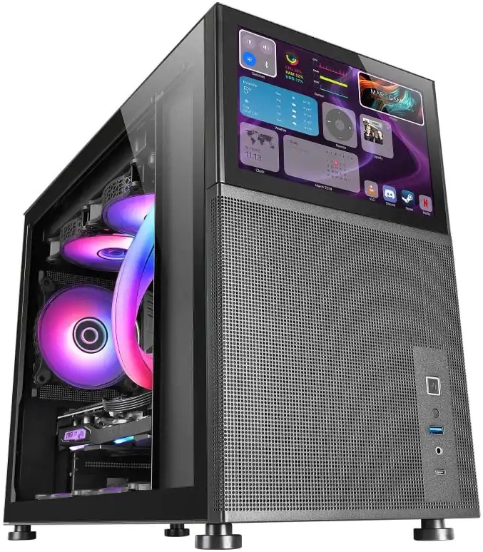 Caixa Micro-ATX MC-LCD c/ Vidro Temperado e Ecrã LCD IPS 8 (Preto) - MARS GAMING