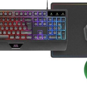 Combo Gaming USB 3-EM-1 MCP124 Teclado QWERTY PT + Rato + Tapete 360x260mm (Preto) - MARS GAMING