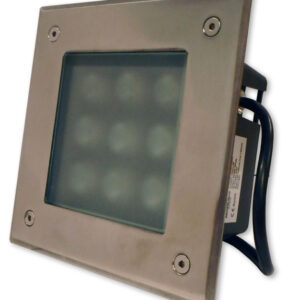 Projector LED Quadrado Inox p/ Encastrar IP67 220V AC 9W Branco F. 6000K