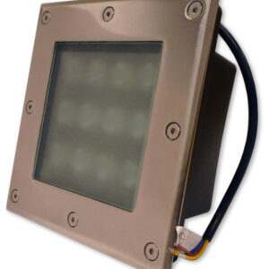 Projector LED Quadrado Inox p/ Encastrar IP67 220V AC 12W Branco F. 6000K