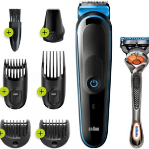 Aparador Multifunções Barba/Cabelo All-in-One Trimmer 7-EM-1 (Preto/Azul) - BRAUN