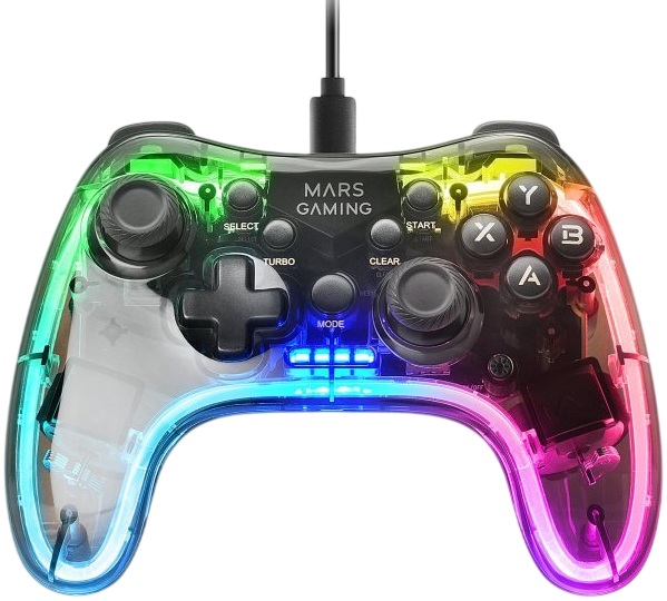 Comando Gamepad MGPC Neon RGB Dual Haptic PC/PS3/Mac/Switch (Transparente) - MARS GAMING