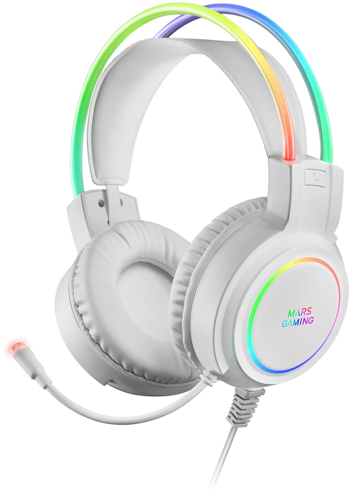 Auscultadores Headset c/ Microfone MH RGB Jack 3.5mm (Branco) - MARS GAMING