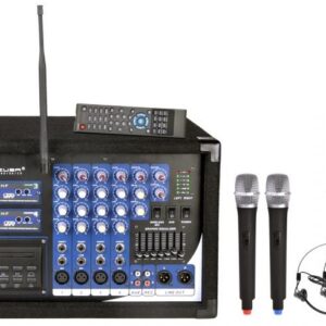 Central 4 Microfones s/ Fios UHF (2 Cabe?a + 2 M?o) 2x 200W c/ Leitor DVD/CD/USB (PA-180) - AZUSA