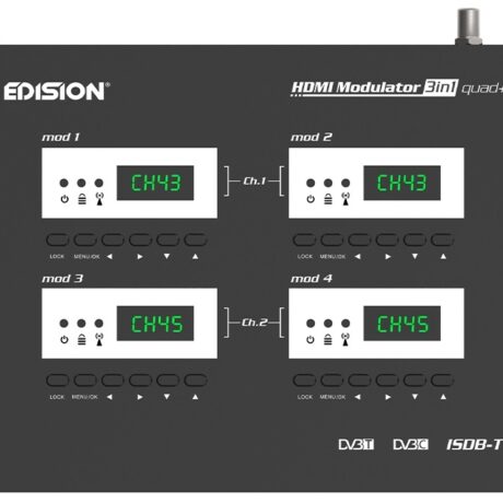 Modulador Digital HDMI QUAD+ FULL HD 1080p c/ Displays p/ DVB-T, DVB-C e ISDB-T MPEG4 - EDISION