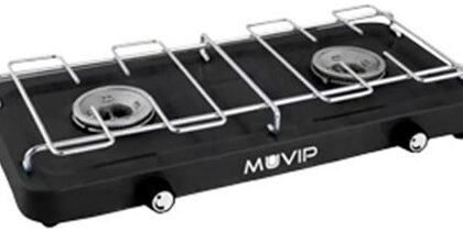 Fogareiro a Gás 2 Bicos c/ Grelha Removível (Preto) - MUVIP