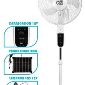 Ventoinha de Pé Solar 4 Velocidades 12000mAh c/ Comando e Luz LED (Ø40cm) - MUVIP
