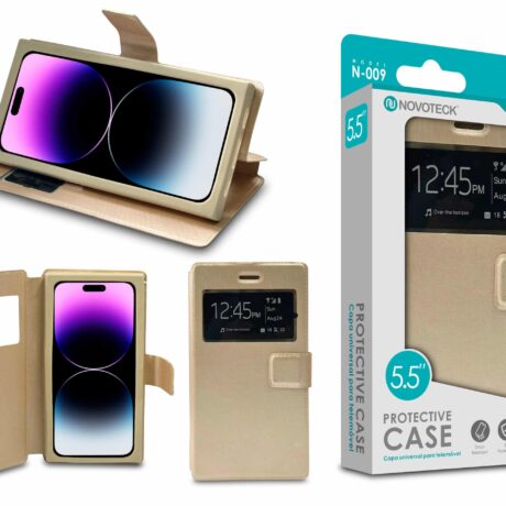 Capa Protetora Universal Dourado para Smartphone de 5.5'' N-009 - Visor Inteligente, Resistência a Impactos e Suporte Integrado
